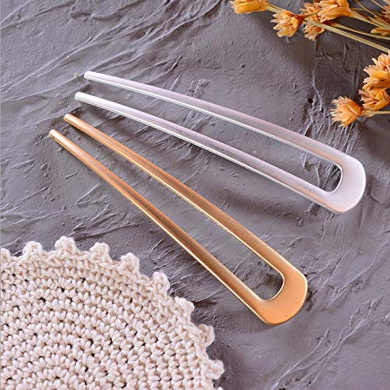 [4 Pack]  U-Shape Hairpins, Bride Hair Accessories Hair Pins Clip Vintage Hair Stick,Hairstyle Chignon for Women Girls (Silver and Gold)