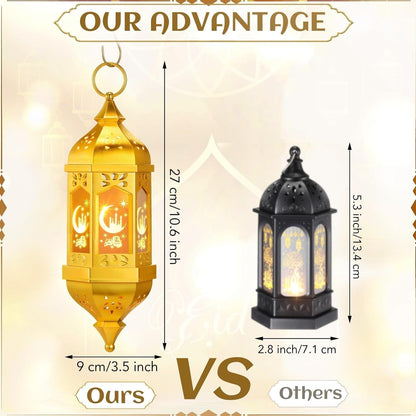 4 Pcs Ramadan Lantern Hanging Hexagon Decorations Ramadan Mubarak Lantern LED Eid Mubarak Lights Kids Gifts for Home Muslim Islam Festival Porch Decor(Electroplated Gold) - WORLD TIME VISITS