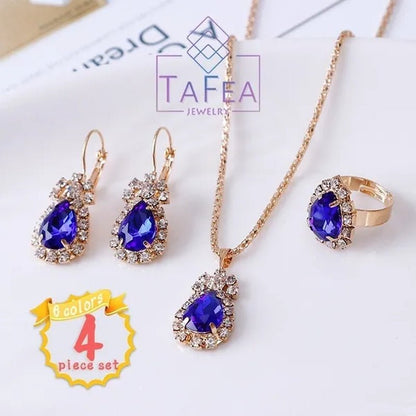 4 Pieces / Set Luxury Necklace Set Engagement Ring Earrings Pendant Beautiful Rose Gold Wedding Jewelry Set - WORLD TIME VISITS