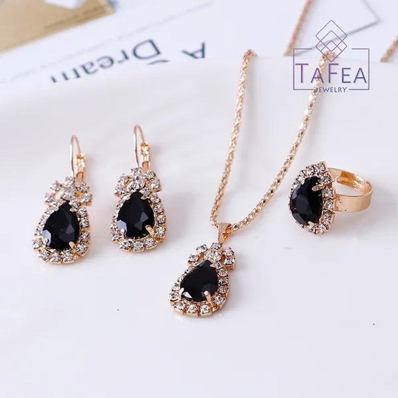 4 Pieces / Set Luxury Necklace Set Engagement Ring Earrings Pendant Beautiful Rose Gold Wedding Jewelry Set