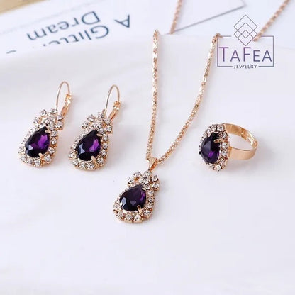4 Pieces / Set Luxury Necklace Set Engagement Ring Earrings Pendant Beautiful Rose Gold Wedding Jewelry Set