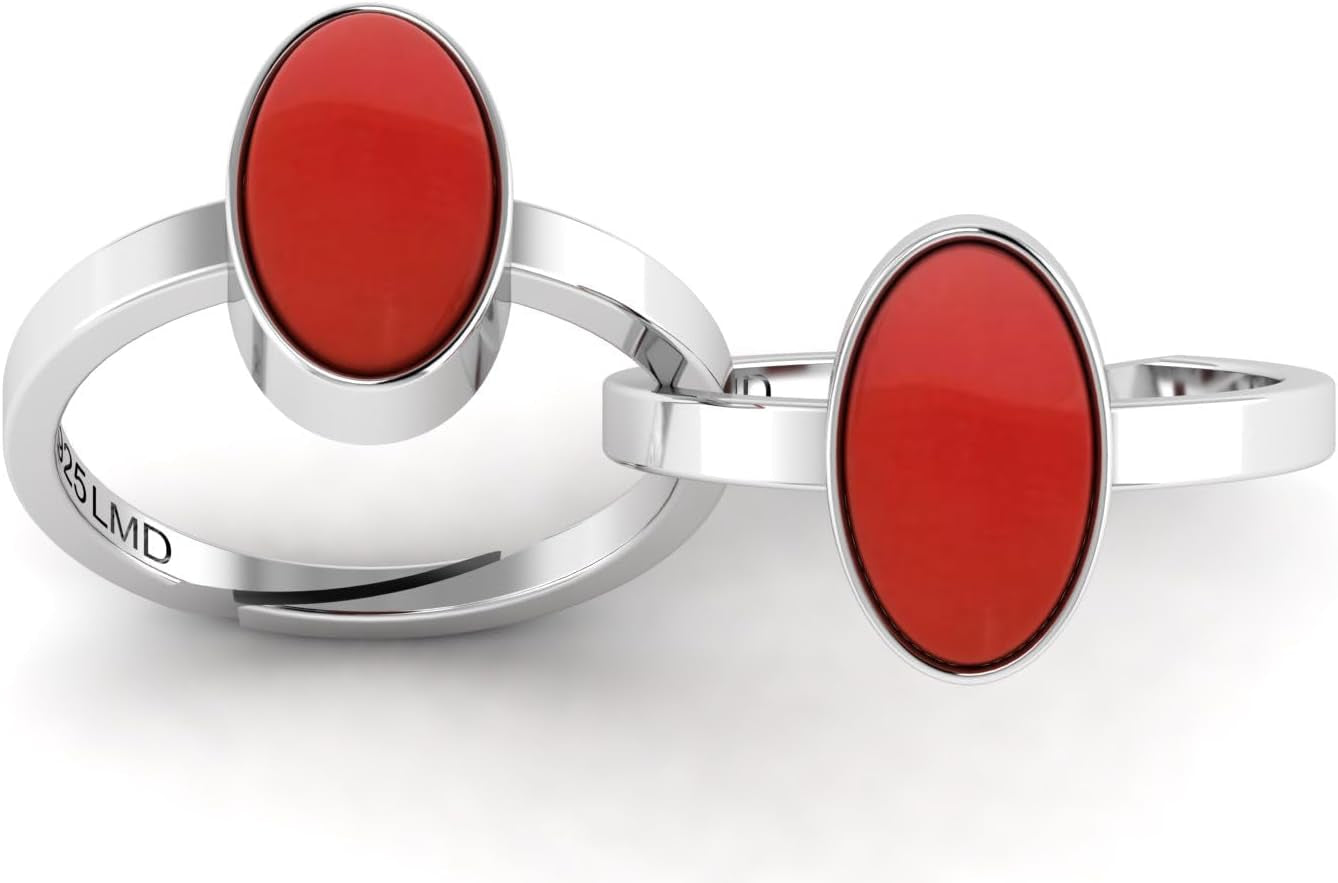 11.25 Carat Natural Red Coral/Moonga Gemstone Silver Plated Adjustable Ring for Women and Men - WORLD TIME VISITS