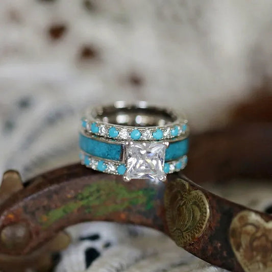 3Pcs/Set Exquisite Design Charm Women Fashion Jewelry Elegant Natural White Sapphire Turquoise Rings Wedding Engagement Anniversary Ring Size US4-11 - WORLD TIME VISITS