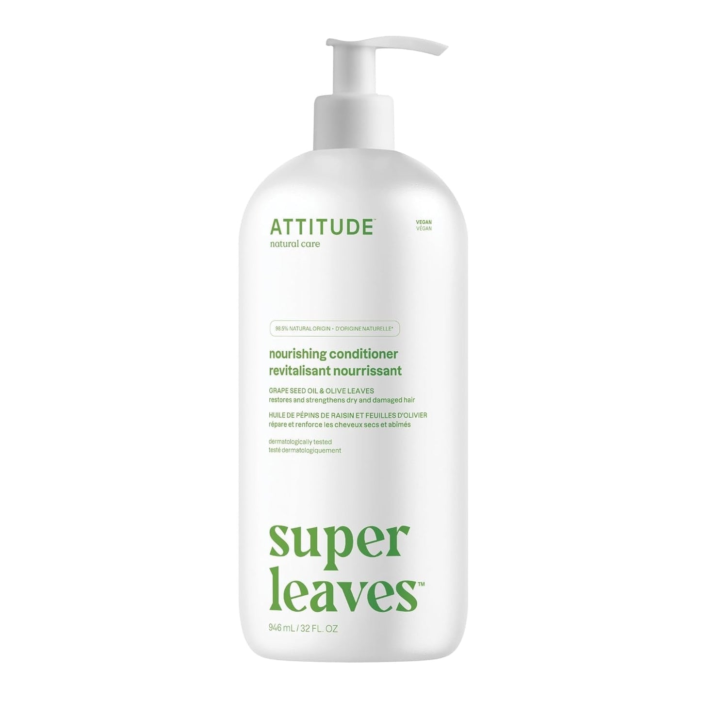 Nourishing Hair Conditioner, for Dry and Damaged Hair, Naturally Derived Ingredients, Vegan Detangler, Dermatologically Tested, Grapeseed Oil and Olive Leaves, 32 Fl Oz