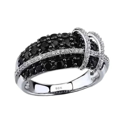 Fashion Women Creative Cross Cross Zircon Ring Black and White Bicolor Zircon Ring Engagement Rings for Women Princess Jewelry Lovely Girl Birthday Party Anniversary Gift Size: 5-11