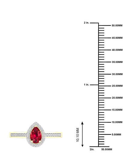 Gemstone 10K Yellow Gold Pear Ruby 1/8 CT TW Diamond Halo Women'S Ring