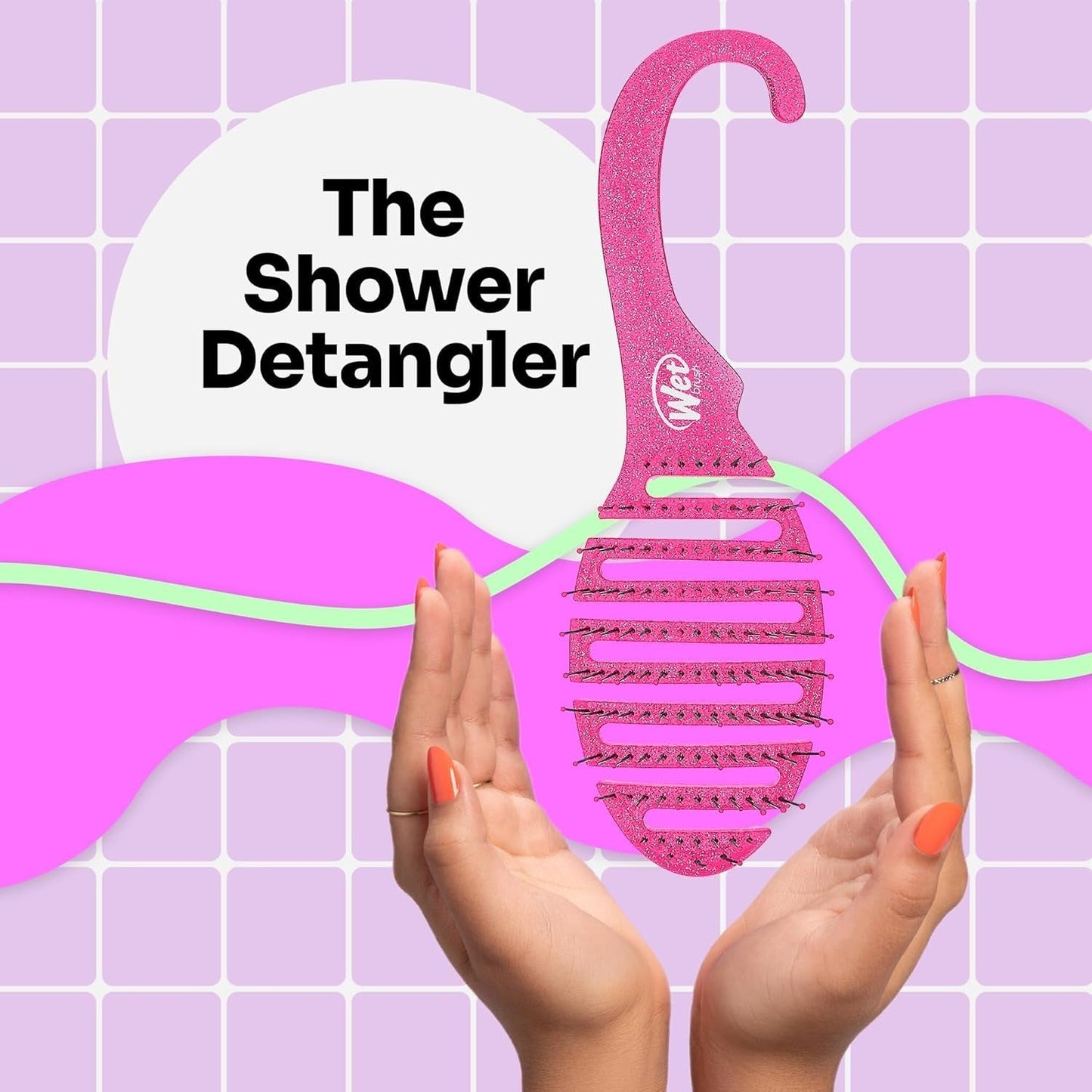 Shower Hair Brush Detangler - Exclusive Ultra-Soft Intelliflex Bristles - Minimizes Pain and Protects against Split Ends and Breakage - Comb for Women, Men, Wet & Dry Hair - Pink Glitter - WORLD TIME VISITS