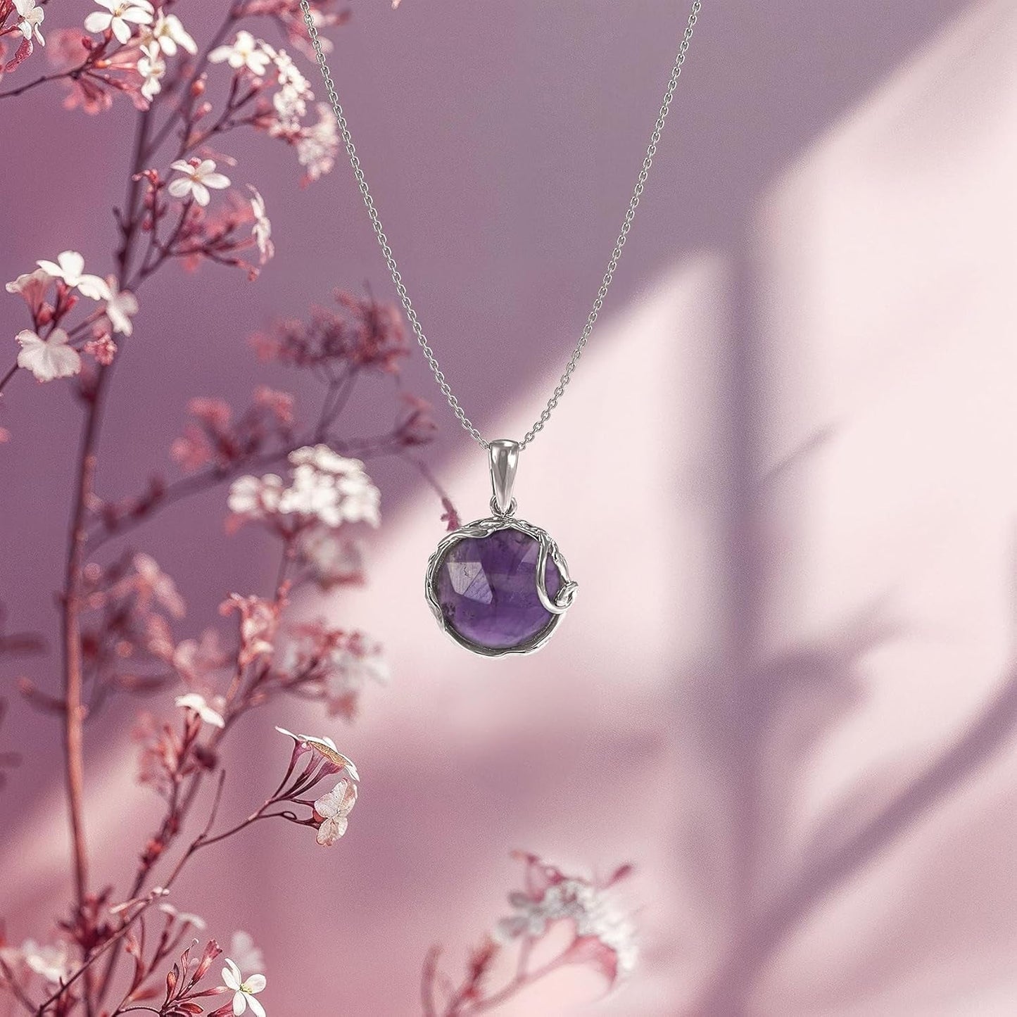 925 Sterling Silver Amethyst Necklaces for Women - February Birthstone - Silver Pendant Necklaces - Statement Necklace Silver - Everyday Jewelry Silver - Necklace Amethyst