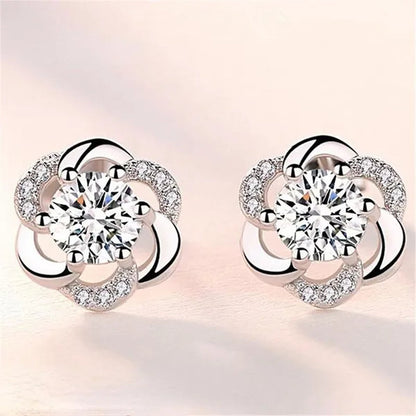 Fashion Diamond Flower Stud Earrings for Women Jewelry - WORLD TIME VISITS