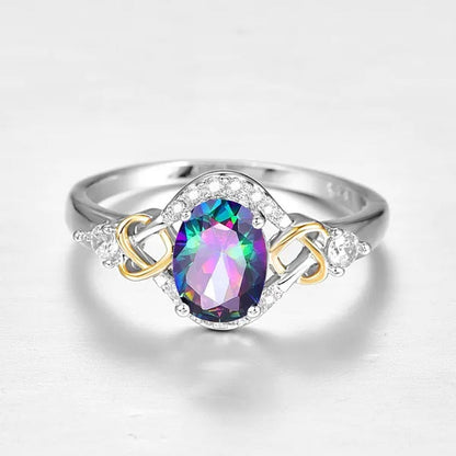 Fashion Wedding Bride Oval Cut Rainbow Blue Topaz Sapphire Ruby Gemstone Jewelry Ring