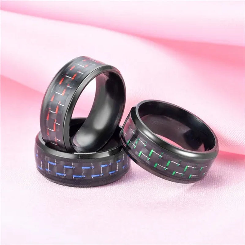 8MM Mens 6 Colors Ceramic Ring Wedding Band with Red Carbon Fiber Inlay Sizes 6 to 13
