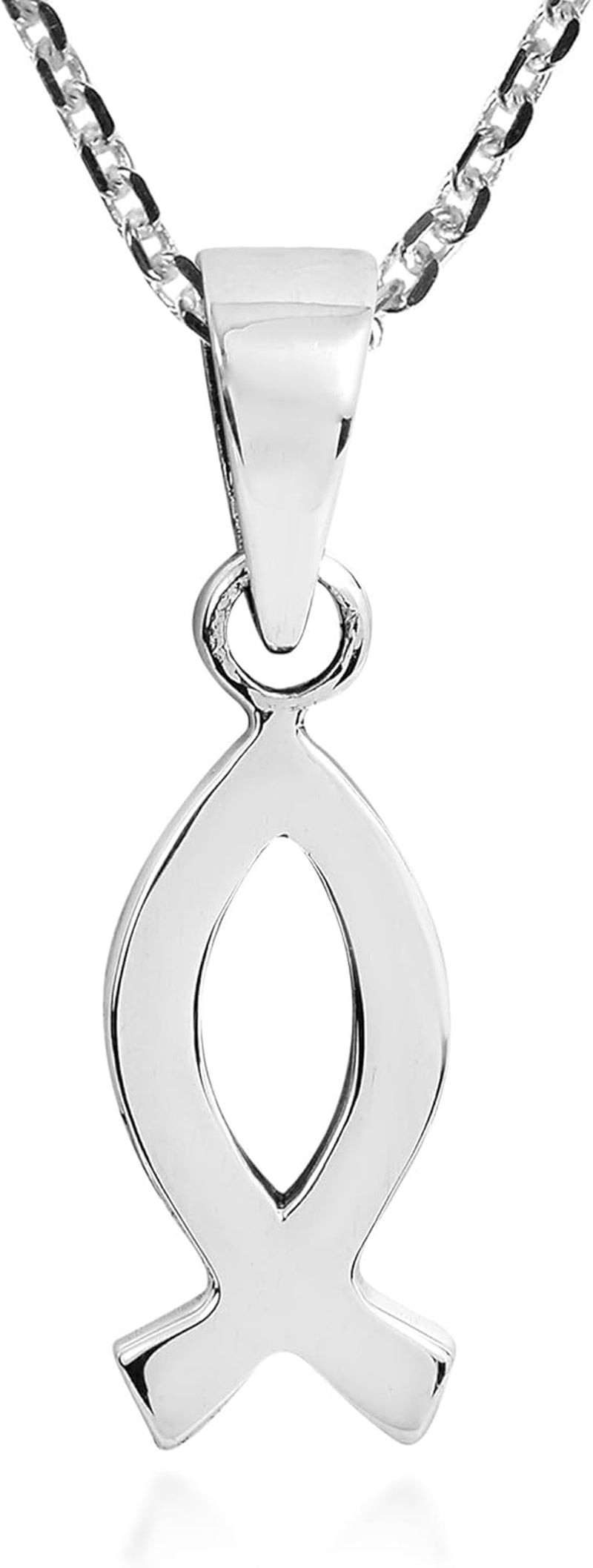 Faithful Christian Fish .925 Sterling Silver Pendant Necklace | Silver Pisces Necklace | Christian Fish Necklace - WORLD TIME VISITS