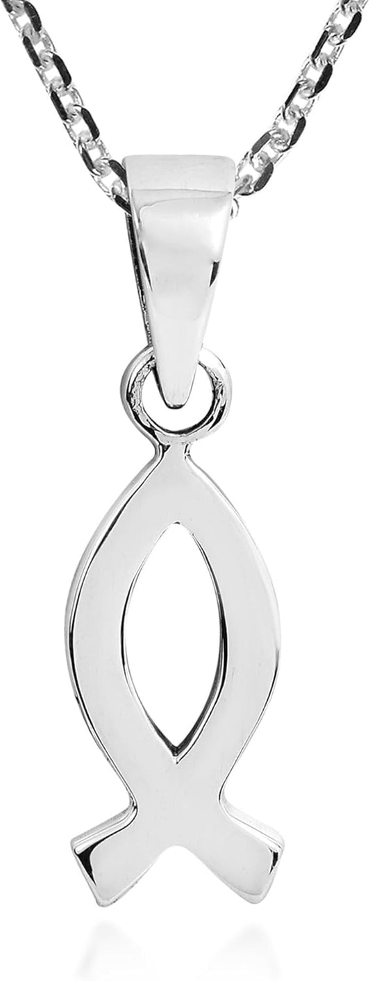 Faithful Christian Fish .925 Sterling Silver Pendant Necklace | Silver Pisces Necklace | Christian Fish Necklace - WORLD TIME VISITS