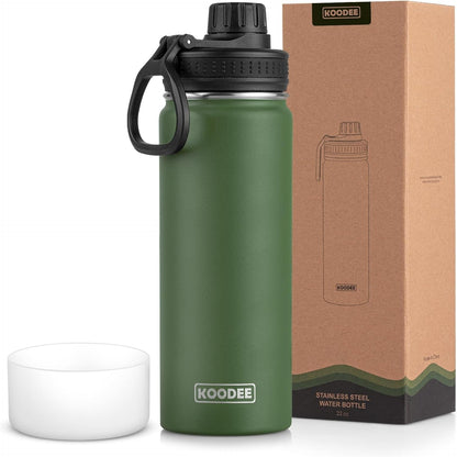 Insulated Water Bottle, 22 Oz Stainless Steel Double Wall Vacuum Wide Mouth Sport Bottle with Leakproof Spout Lid(Grass Green) - WORLD TIME VISITS