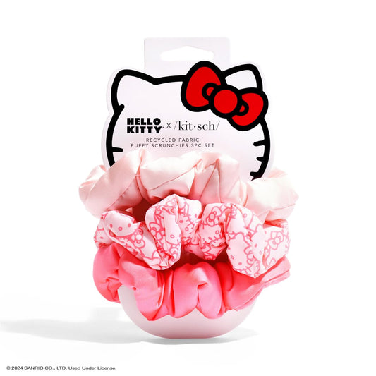 Hello Kitty X  Fabric Scrunchies - No Crease Hair Ties for Girls, Cute Puffy Scrunchies for Women, Scrunchie for All Hair Types, 3 Pcs