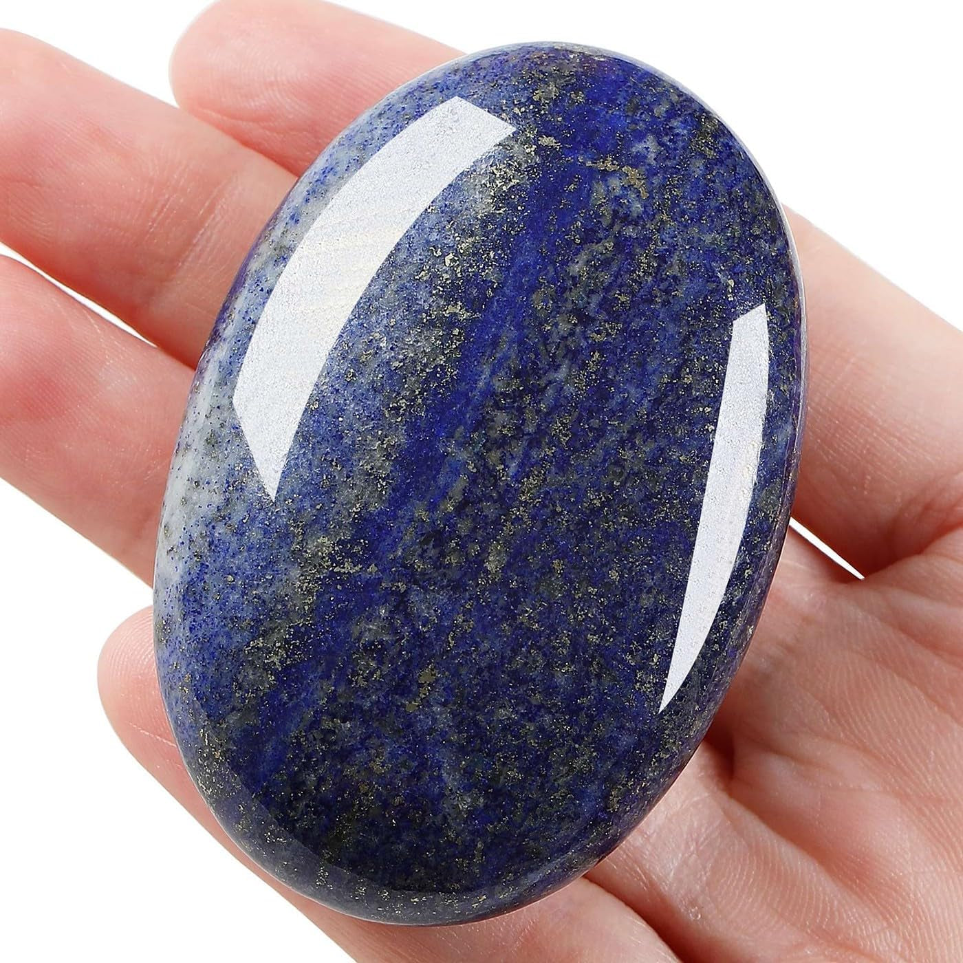 Lapis Lazuli 2.4" Large Palm Stone Healing Crystals Natural Gemstones Calming Effects Energy Balancing Reiki Polished Worry Stone Cleansing Protection Anxiety Stress Relief Therapy 1PC