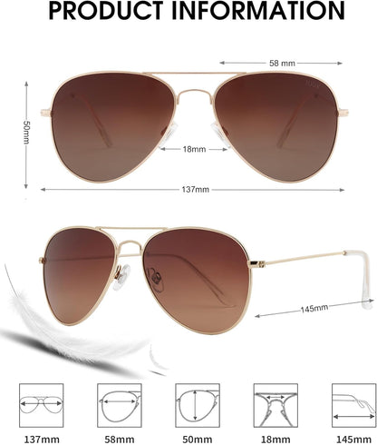 Polarized Aviator Sunglasses for Women Men, UV400 Protection Lens and Lightweight Metal Pilot Frame