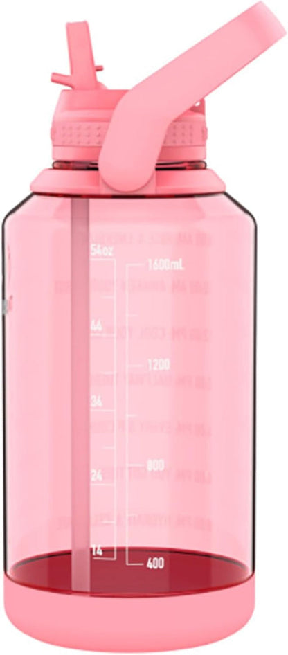 64 Oz Motivational Water Bottle with Straw Lid with Time Marker, Half Gallon, Premium Quality BPA Free Tritan Plastic, Flutter Pink