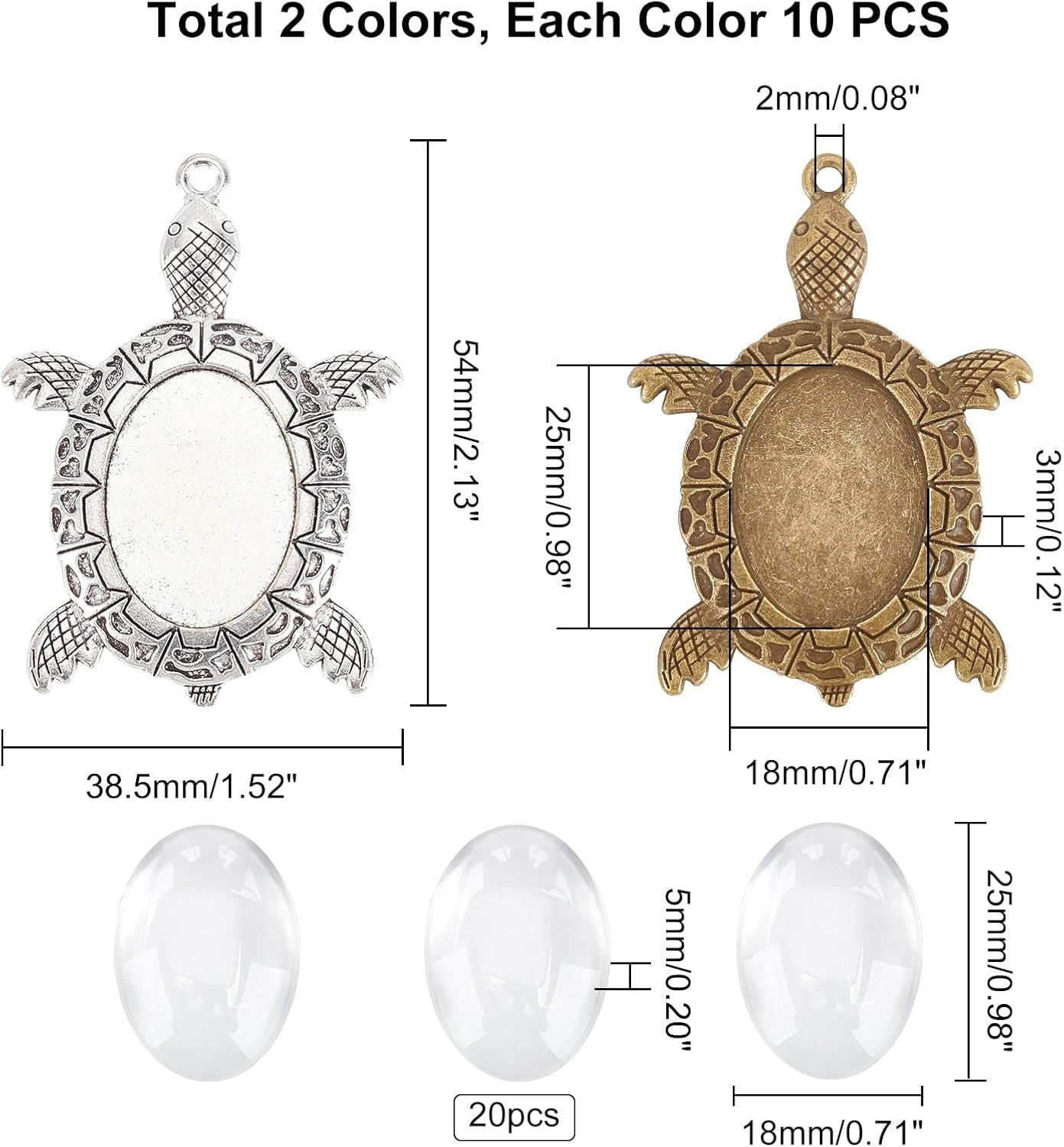 20 Sets Turtle Photo Charms Pendant Settings 25X18 Mm Oval Pendant Trays Cabochons Base Blank Bezel Cameo Bezel Cabochon Settings Memorial Photo Pendant for Graduation Jewelry Making