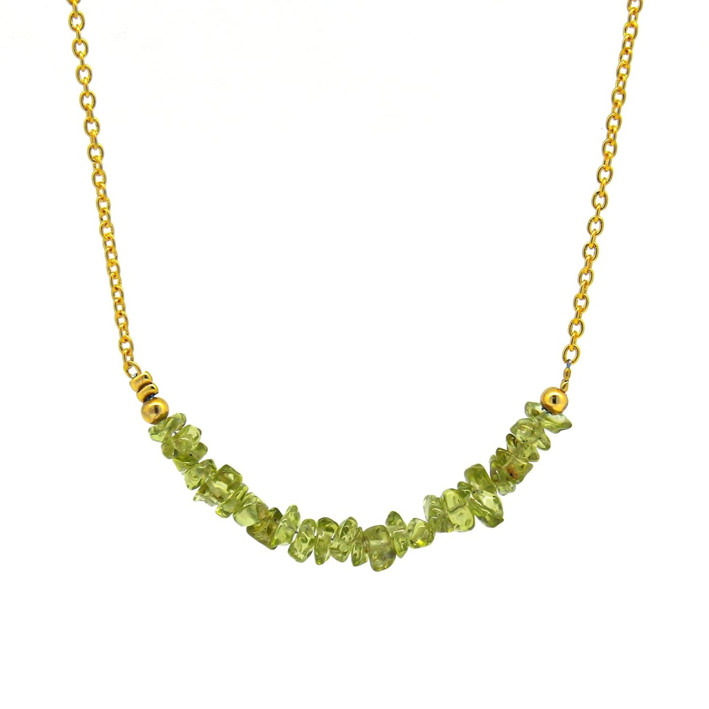 Gempires Peridot Chips Bar Necklace, Peridot Nugget Healing Crystals 3-5 Mm, August Birthstone Jewelry for Women, 18 Inches Adjustable Gold Plated Chain