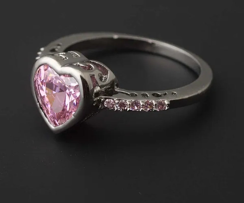 8Mm Heart Cut Pink Topaz 925 Sterling Silver Gemstone Wedding Ring Size 6-10 US Size