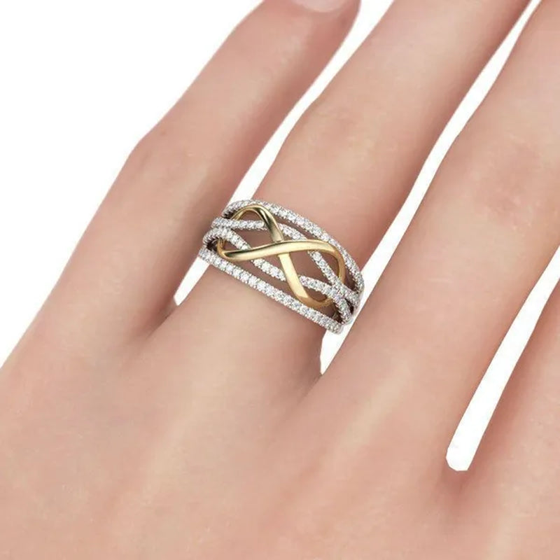 Popular Jewelry Fashion Women'S Two-Color Ring Gold-Plated Ring Gold and Silver Ring 8-Shaped Ring 6-10#