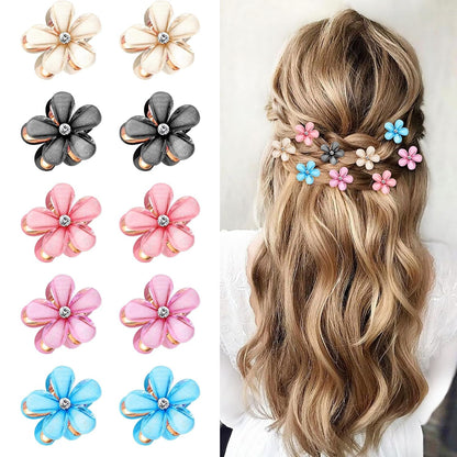 10Pcs Flower Hair Clips for Girls Small Hair Claw Clips Mini Flower Hair Clips with Crystal Cute Metal Claw Clips Sparkling Hair Barrettes Nonslip Side Clip Hair Accessories for Women Blue