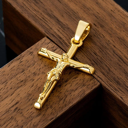 Crucifix Cross Necklace 18K Gold Plated Cross Pendant with 3Mm 22" Rope Chain for Men Women