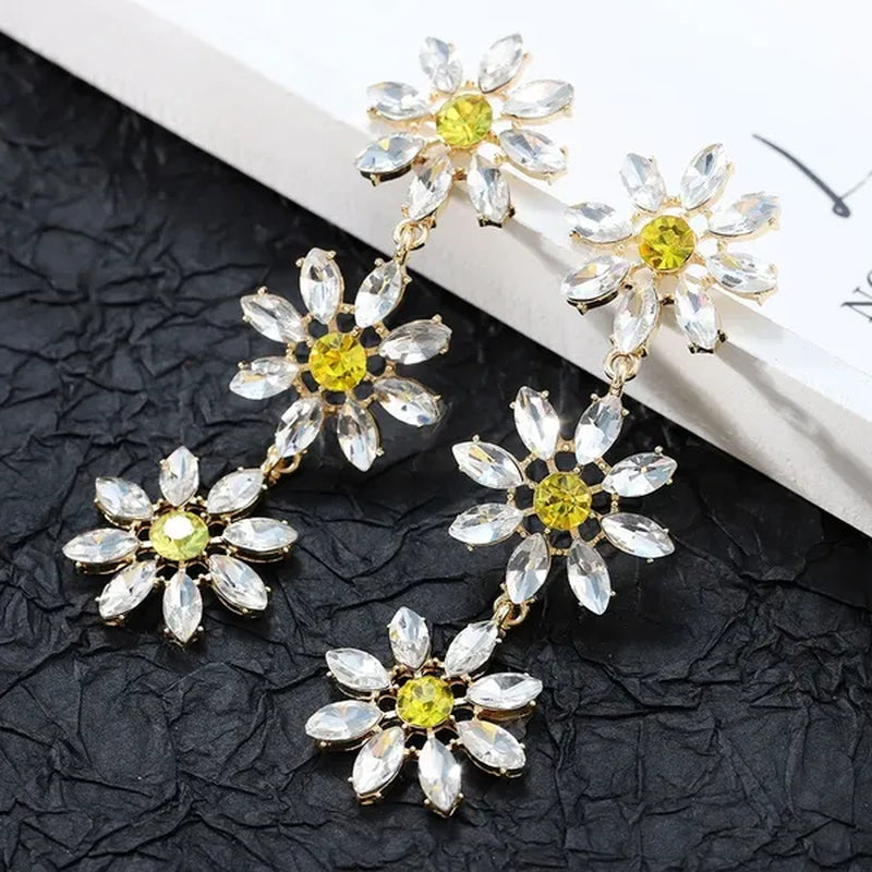 1 Pair Fashion Crystal Rhinestone Drop Earrings for Women Citrine Jewelry