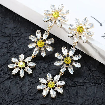 1 Pair Fashion Crystal Rhinestone Drop Earrings for Women Citrine Jewelry