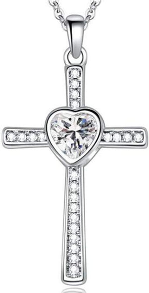 Stainless Steel Heart Birthstone Cross Statement Wedding Cocktail Party Pendant Necklace