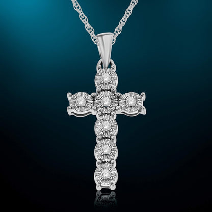 1/10 Cttw Diamond Christian Cross Necklace for Women in 925 Sterling Silver Color J-K/Clarity I3