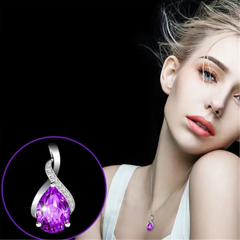 Natural Drop Shape Blue Topaz Pendant 925 Sterling Silver Necklace Female Jewelry Simple Clavicle Chain Girlfriend Birthday Gift - WORLD TIME VISITS