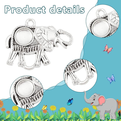 40Pcs Elephant Pendant Trays, 20Pcs Animal Photo Charms Blank Bezel with 20Pcs Transparent Glass Cabochon Dome Tiles Memorial Photo Pendant for Seaside Wedding Graduation Jewelry Making