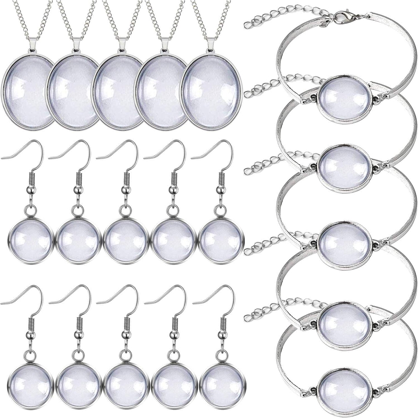 40Pcs Pendant Trays Set, Including 5Pcs Pendant Trays Necklace, 5Pcs Bracelet Bezel Settings, 10Pcs Glass Cabochons Earrings, 20Pcs Glass Dome Cabochon for DIY Jewelry Making - WORLD TIME VISITS