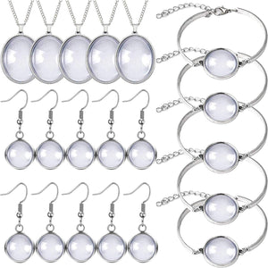 40Pcs Pendant Trays Set, Including 5Pcs Pendant Trays Necklace, 5Pcs Bracelet Bezel Settings, 10Pcs Glass Cabochons Earrings, 20Pcs Glass Dome Cabochon for DIY Jewelry Making