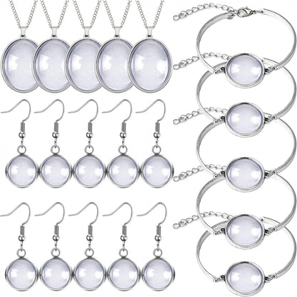 40Pcs Pendant Trays Set, Including 5Pcs Pendant Trays Necklace, 5Pcs Bracelet Bezel Settings, 10Pcs Glass Cabochons Earrings, 20Pcs Glass Dome Cabochon for DIY Jewelry Making - WORLD TIME VISITS