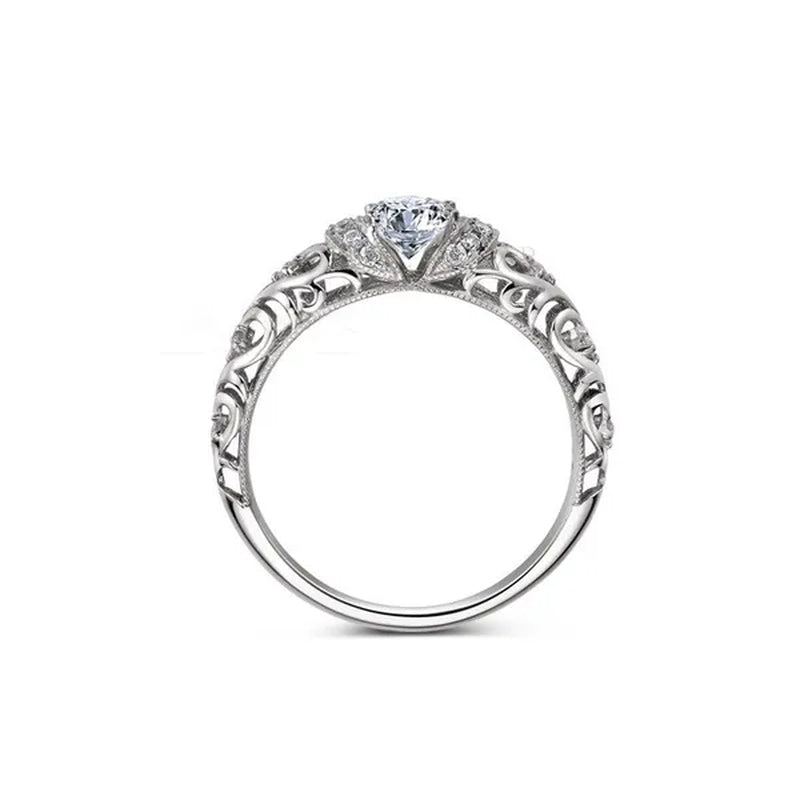 925 Sterling Silver Classical Baroque Pattern Carved White Sapphire Bride Wedding Engagement Ring Jewelry Size 4 5 6 7 8 9 10 11 12 13