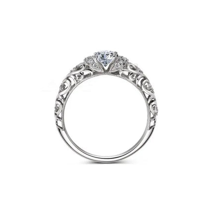 925 Sterling Silver Classical Baroque Pattern Carved White Sapphire Bride Wedding Engagement Ring Jewelry Size 4 5 6 7 8 9 10 11 12 13