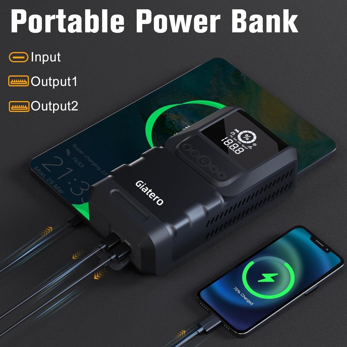 Q13 4000A Portable Car Jump Starter with Air Compressor 150PSI, Jump Start Battery Pack(10.0L Gas/8.0L Diesel), 12V Jump Box with 3 Modes Flashlight & Jumper Cable, LCD Display Power Bank