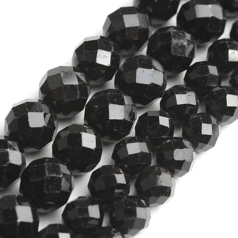 1Pcs Faceted Gem Black Tourmaline Stone Beads Loose Spacer Beads for Jewelry Making 7.5Inches 6/8Mm - WORLD TIME VISITS