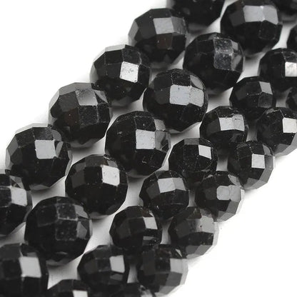 1Pcs Faceted Gem Black Tourmaline Stone Beads Loose Spacer Beads for Jewelry Making 7.5Inches 6/8Mm - WORLD TIME VISITS
