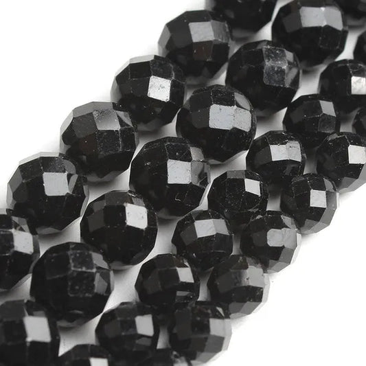 1Pcs Faceted Gem Black Tourmaline Stone Beads Loose Spacer Beads for Jewelry Making 7.5Inches 6/8Mm - WORLD TIME VISITS