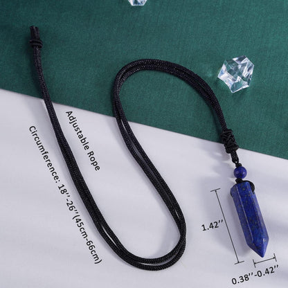 Hexagonal Crystal Points Pendant Necklace Black Obsidian Healing Stone Necklace Adjustable Rope Reiki Gemstone Necklace Handmade Jewelry for Men Women