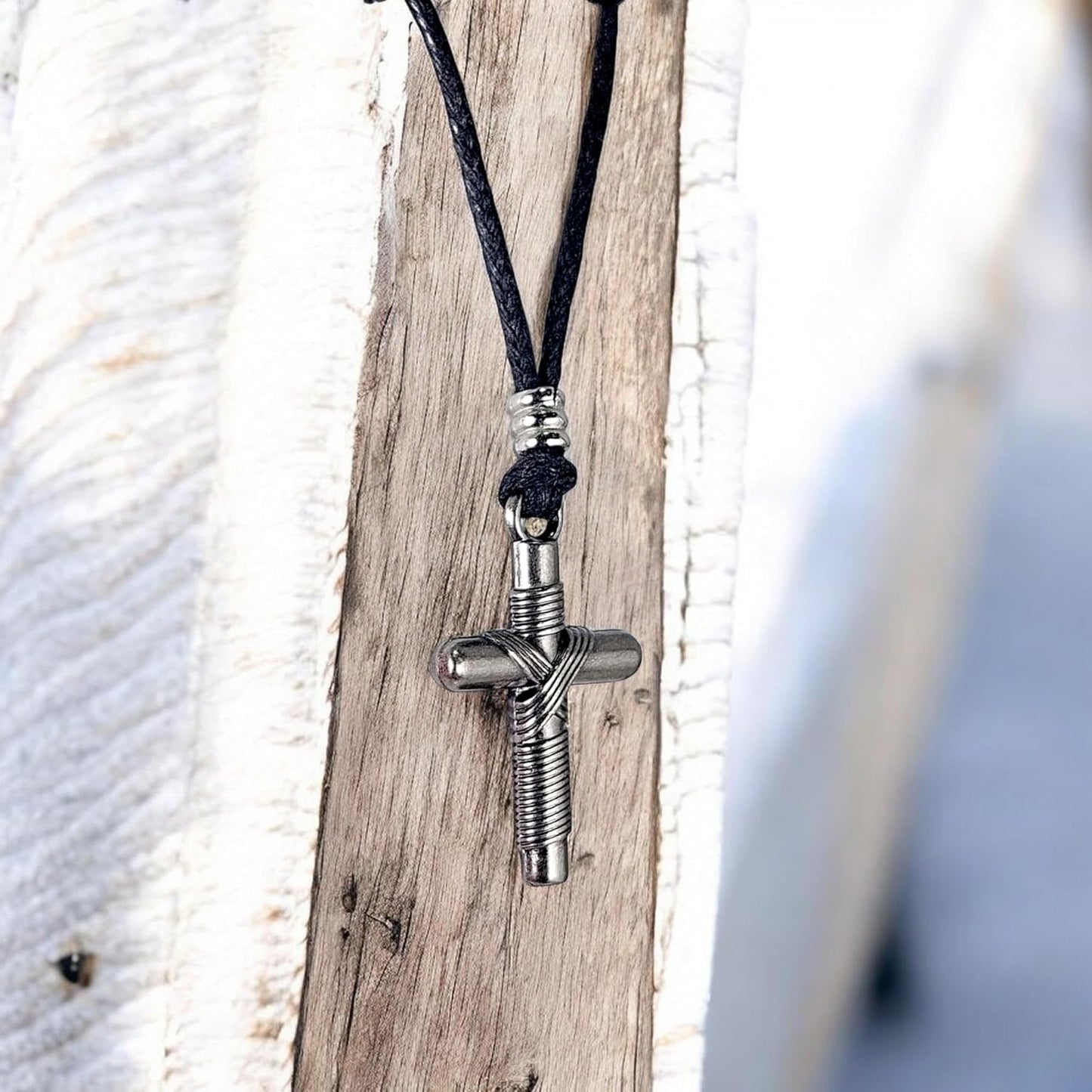 Wrapped Cross on Adjustable Cord Necklace