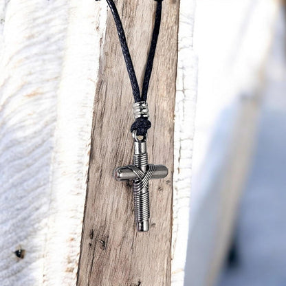 Wrapped Cross on Adjustable Cord Necklace