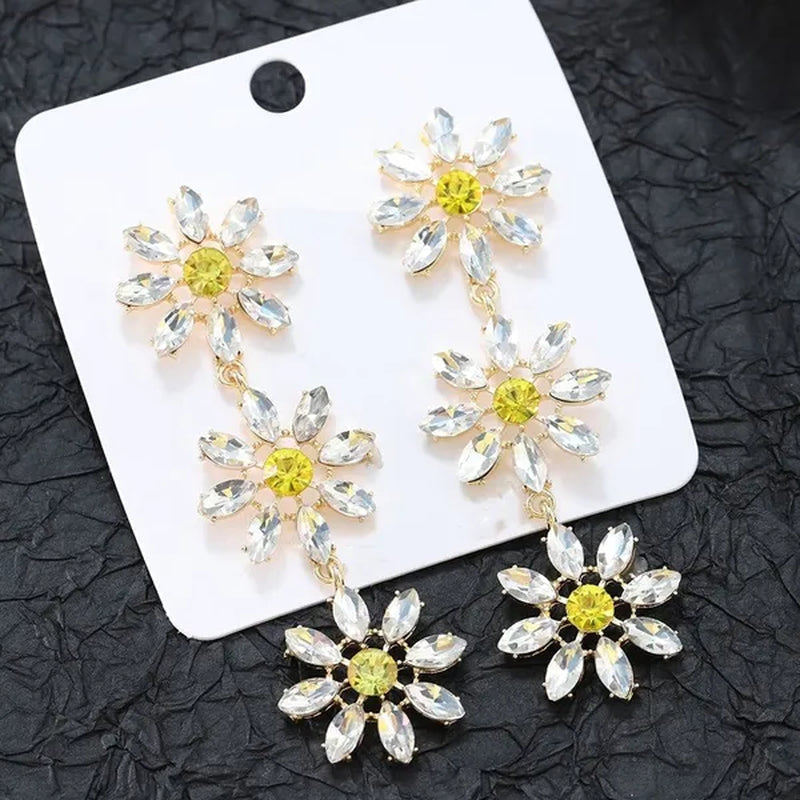 1 Pair Fashion Crystal Rhinestone Drop Earrings for Women Citrine Jewelry