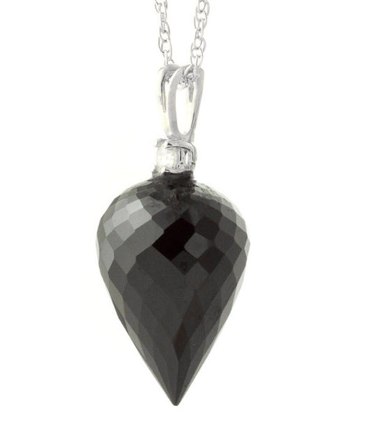 14K 16" White Gold Necklace with Diamond and Briolette Black Spinel