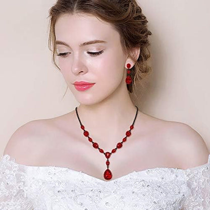 Women'S Cubic Zirconia Teardrop Y-Necklaces Dangle Earrings Jewelry Sets for Brides Bridesmaids