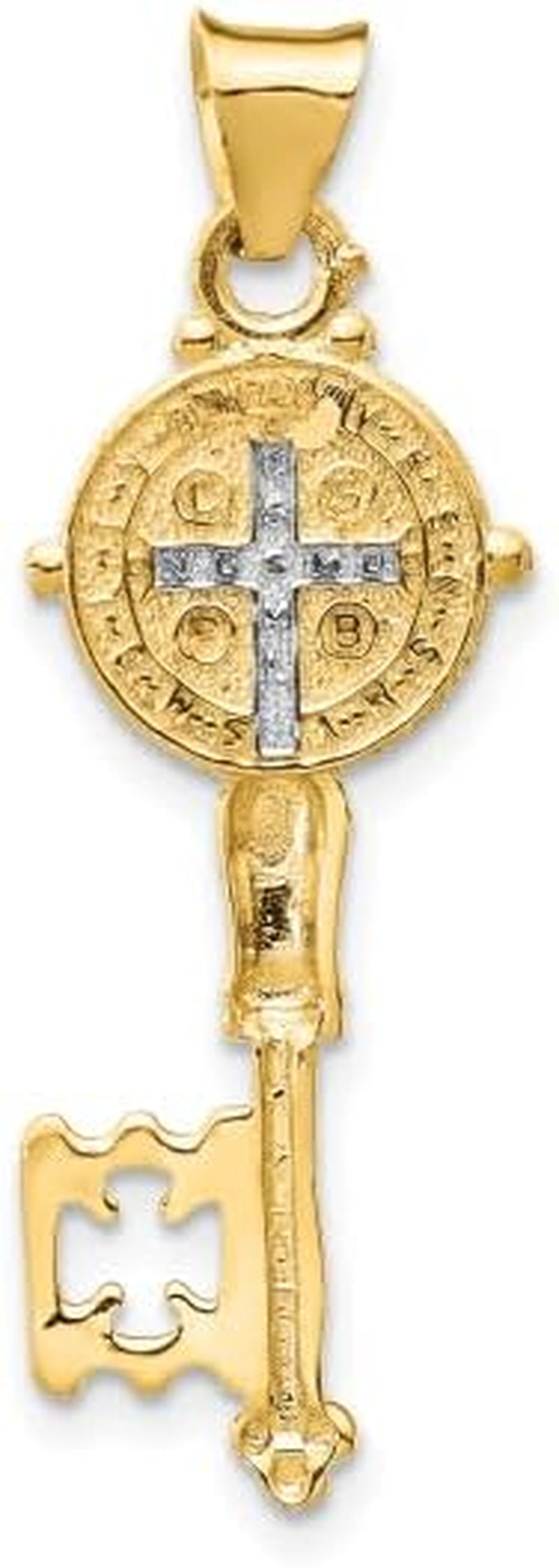 14K Solid Yellow Gold Holy Cross Key Necklace Religious Chain Pendant Jesus Christ Charm